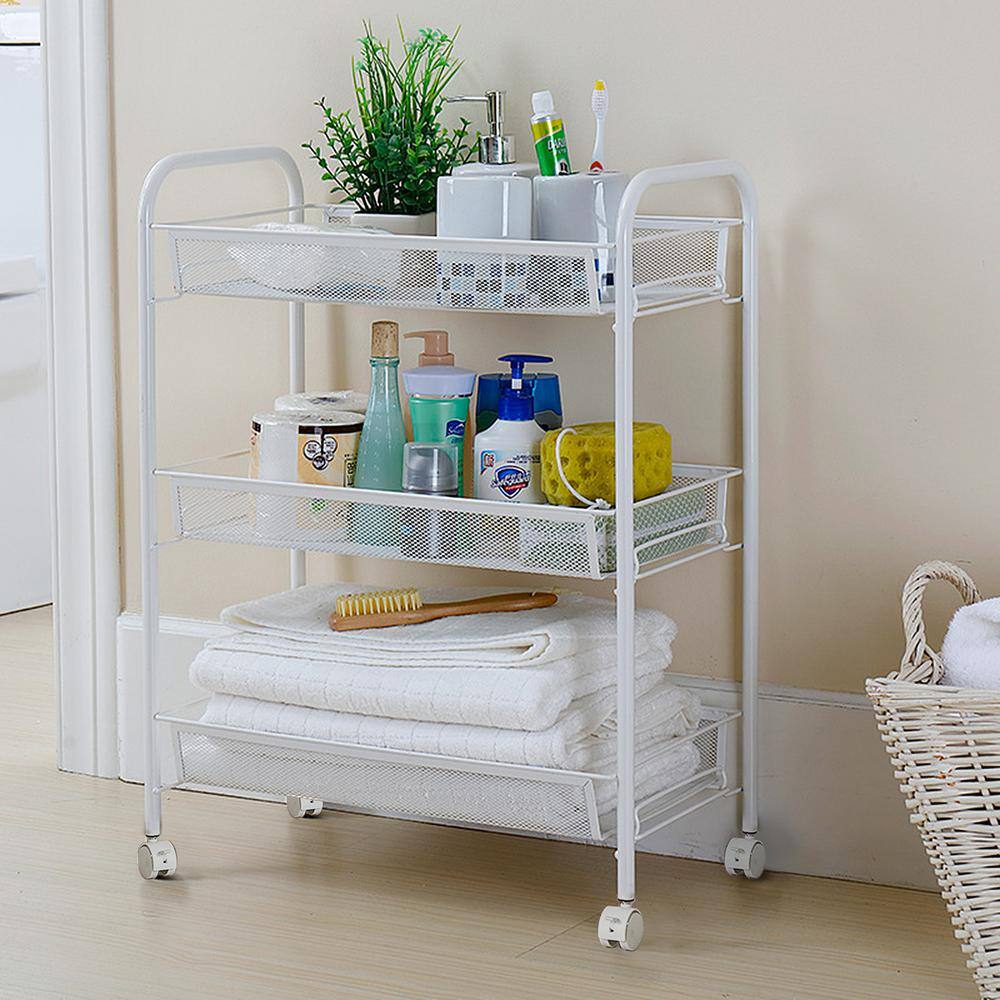 Tatahance 3-Tier Metal Wheeled Rolling Utility Cart in White W89856514-Z