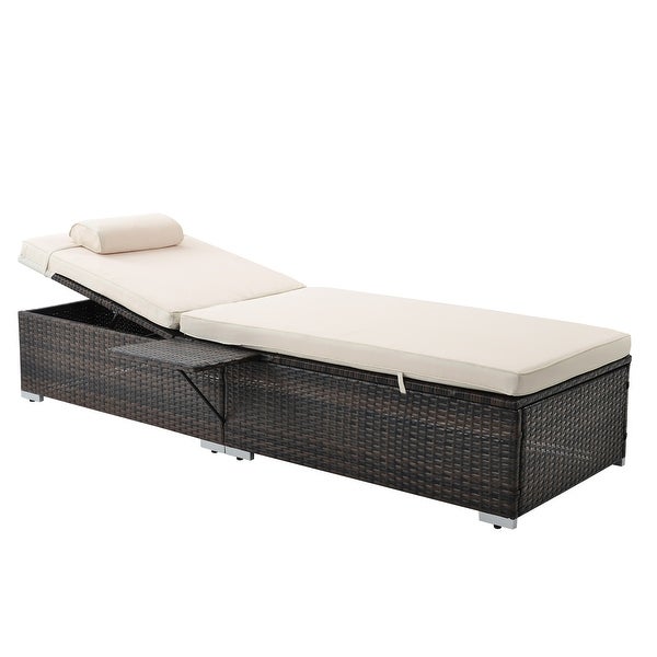 2 Piece Outdoor Adjustable PE Wicker Chaise Lounge with Side Table White