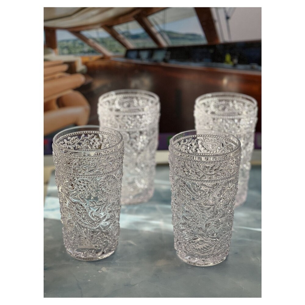 LeadingWare Paisley Acrylic Glasses Drinking Set of 4 (17oz)  Plastic Water Drinking Glasses  Cocktail Glasses  Drinkware Set