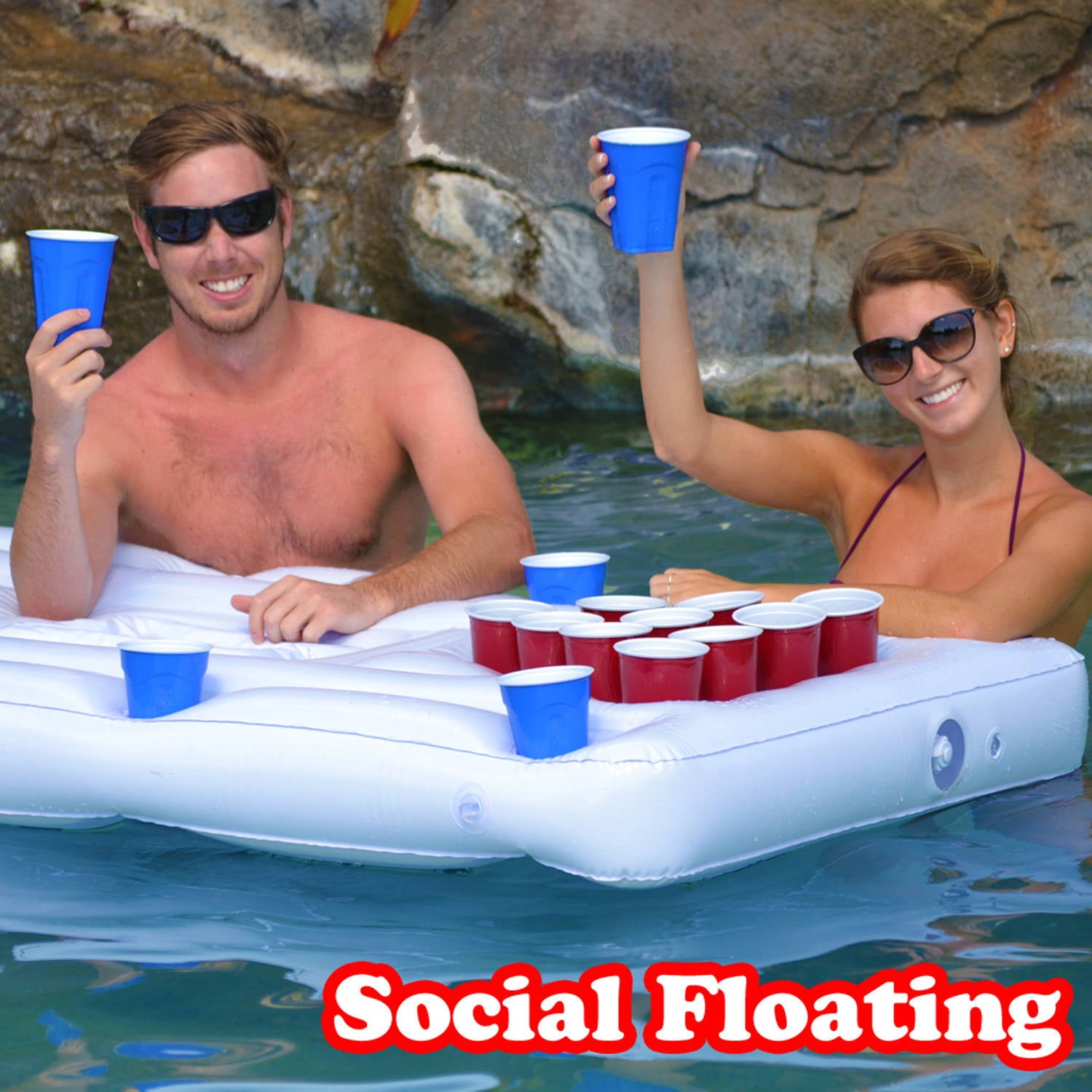 GoPong Pool Lounge 6' Inflatable Beer Pong Pool Float Table Game, White