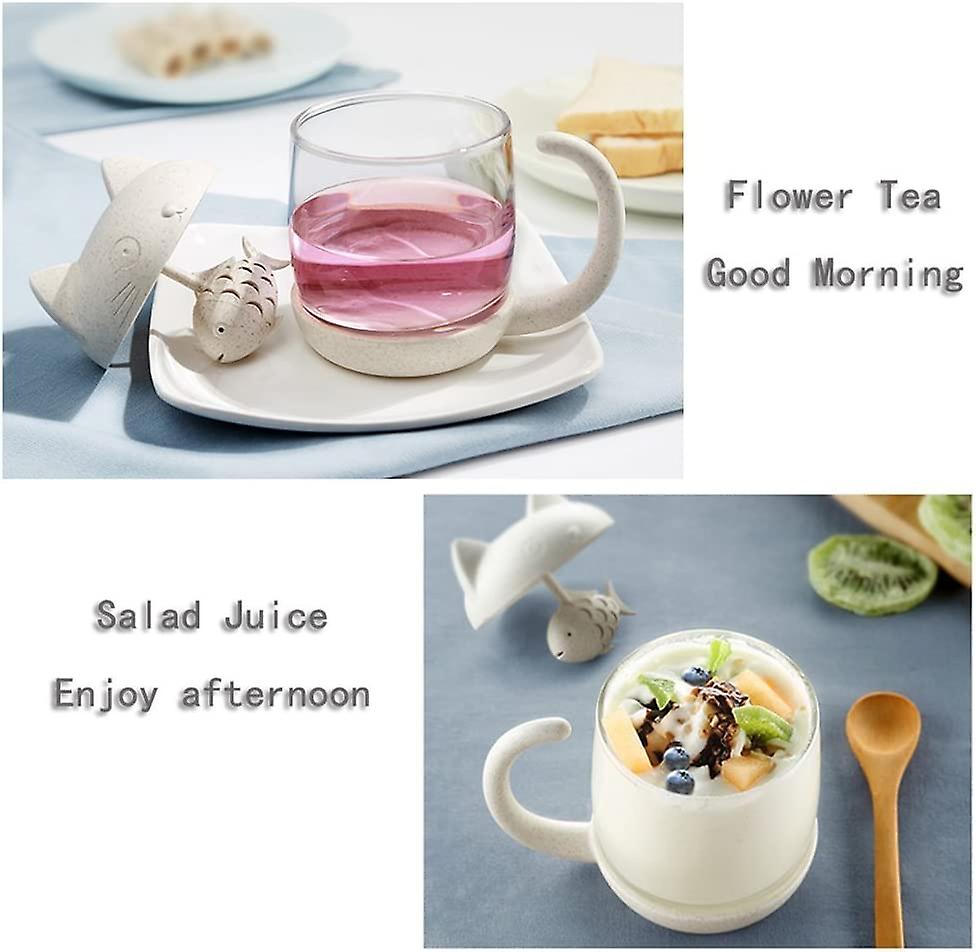 Cute Cat Glass Cup Tea Mug With Fish Tea Infuser Strainer Filter