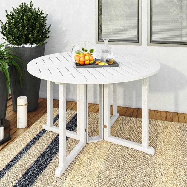 Outdoor Drop Leaf Round Dining Table Whitewash Corliving