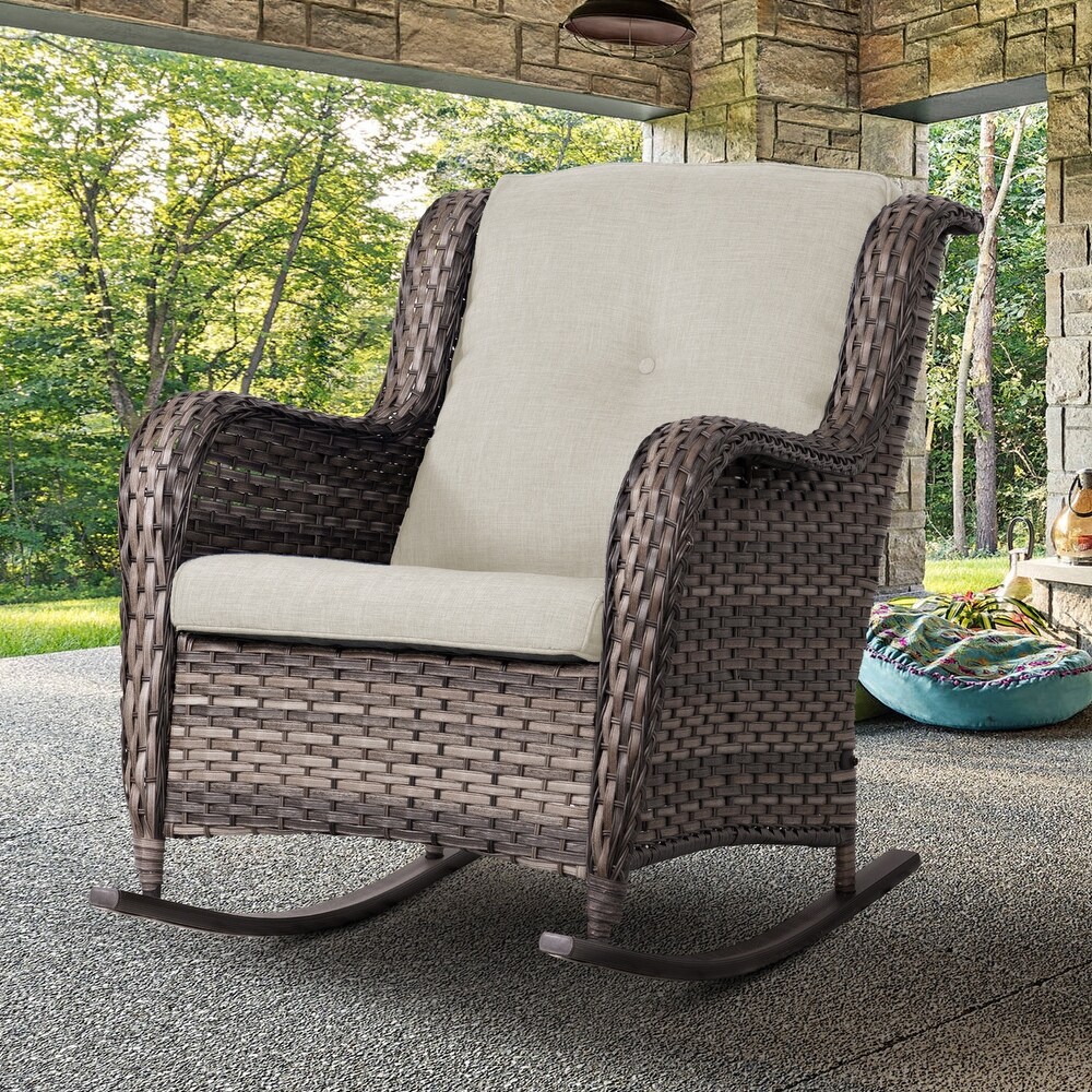 Cozywor Outdoor Wicker Rattan Swivel Rocking Chair