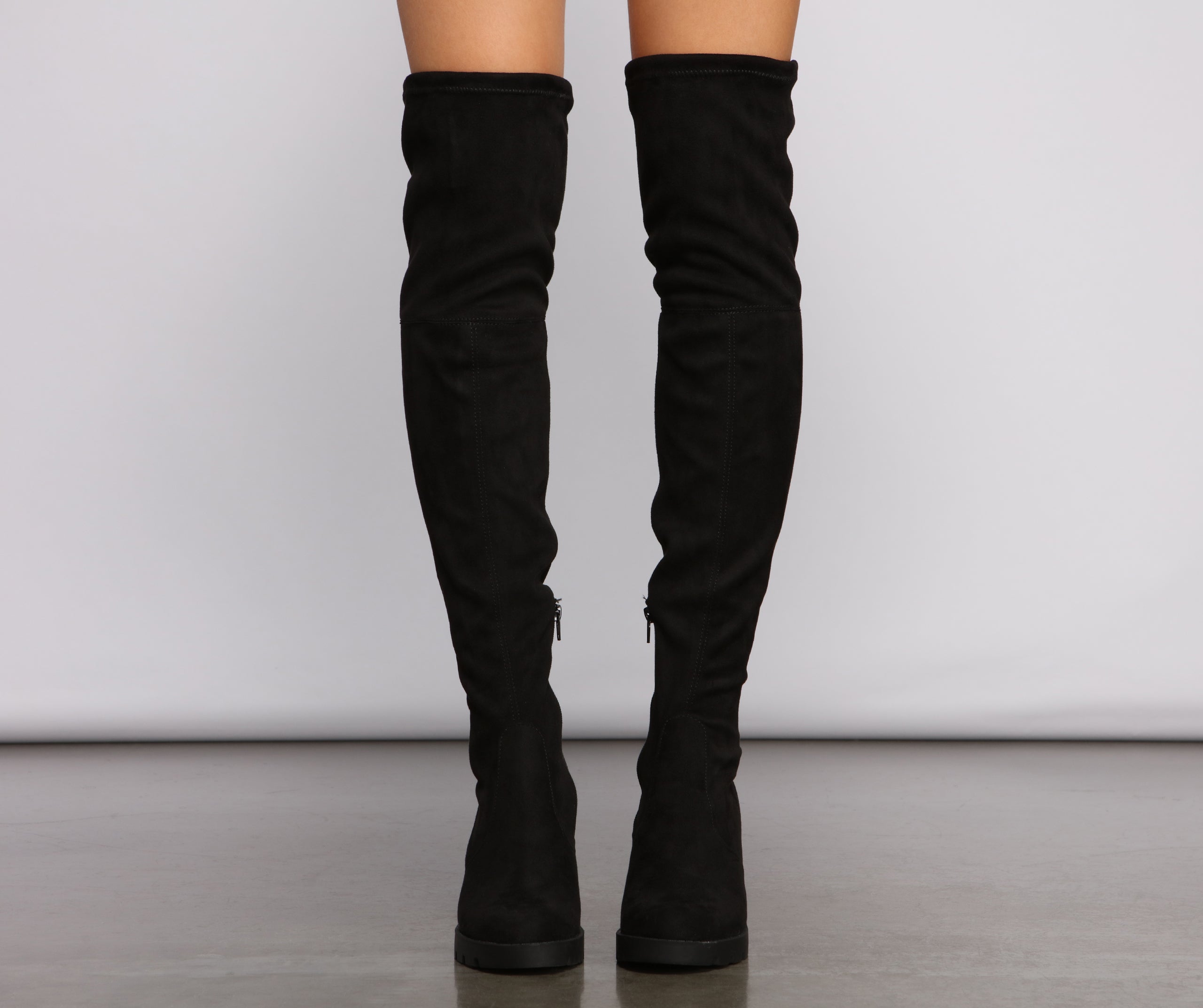 Faux Suede Over The Knee Lug Sole Boots