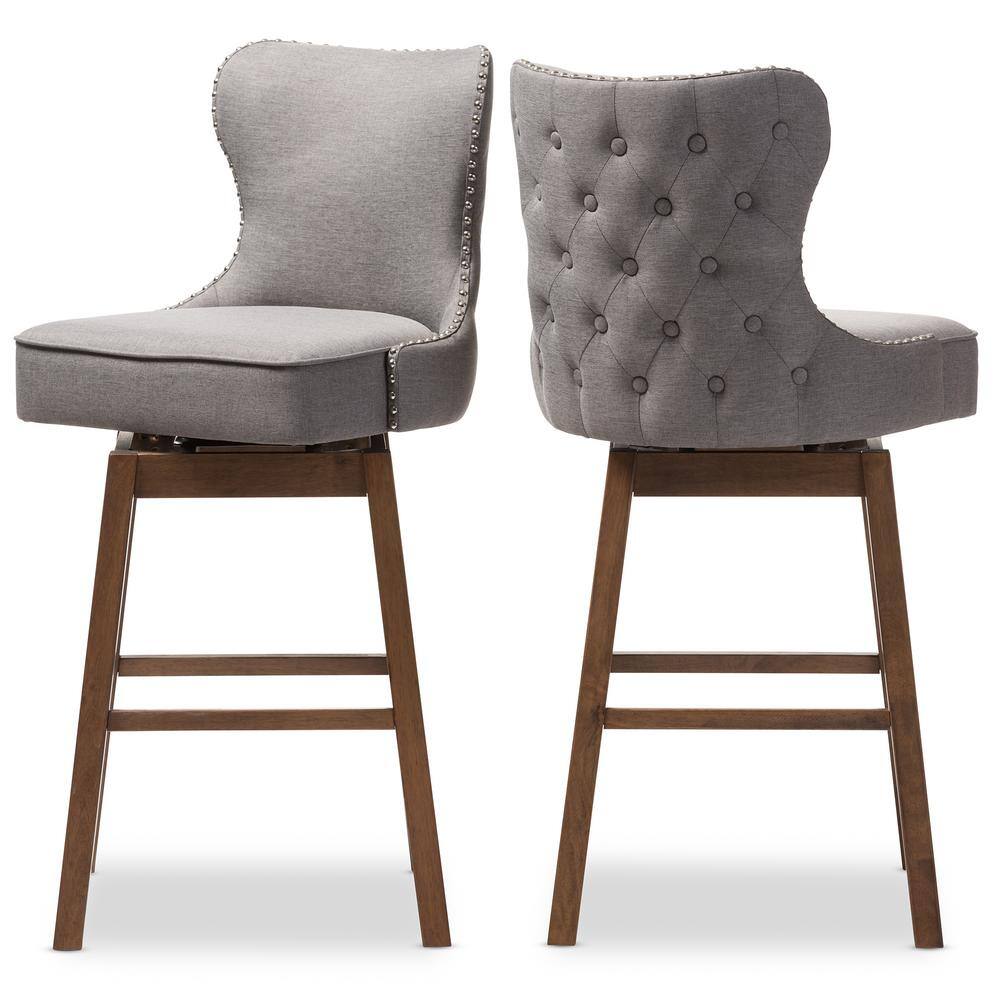 Baxton Studio Gradisca 31 in. Gray Fabric Upholstered Swivel Bar Stool (Set of 2) 2PC-7073-HD