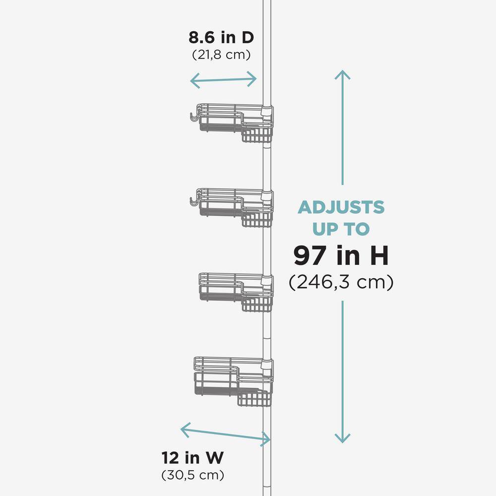 Zenna Home 4-Tier Tension Pole Shower Caddy in Satin Nickel E2159NN