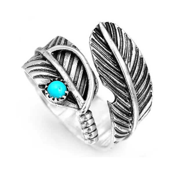 🔥 BIG SALE - 47% OFF🔥🔥🎁Boho Feather Turquoise Adjustable Ring