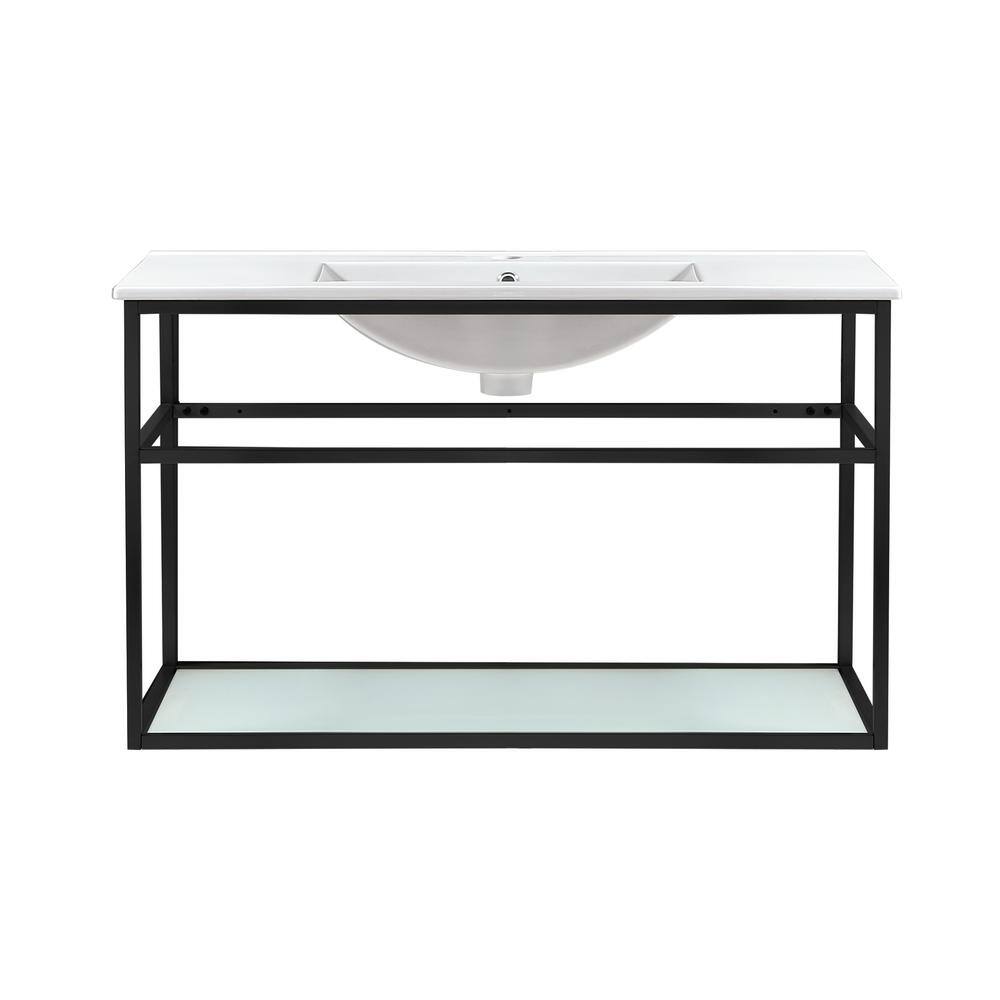 Swiss Madison Pierre 36 in. Single Metal Frame Open Shelf Bathroom Vanity in Black Vanity Top in White with White Basin SM-BV553