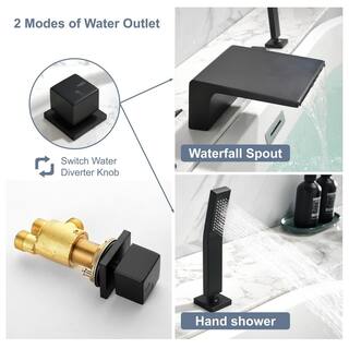 FLG Single-Handle Deck-Mount Roman Tub Faucet with Hand Shower in Matte Black SS-0025-MB