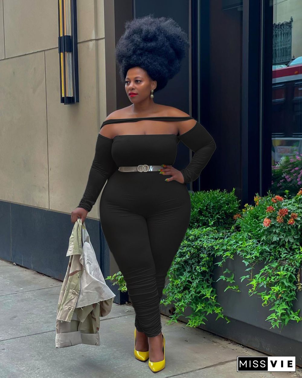 Long Sleeve Off Shoulder Plus Size Jumpsuits