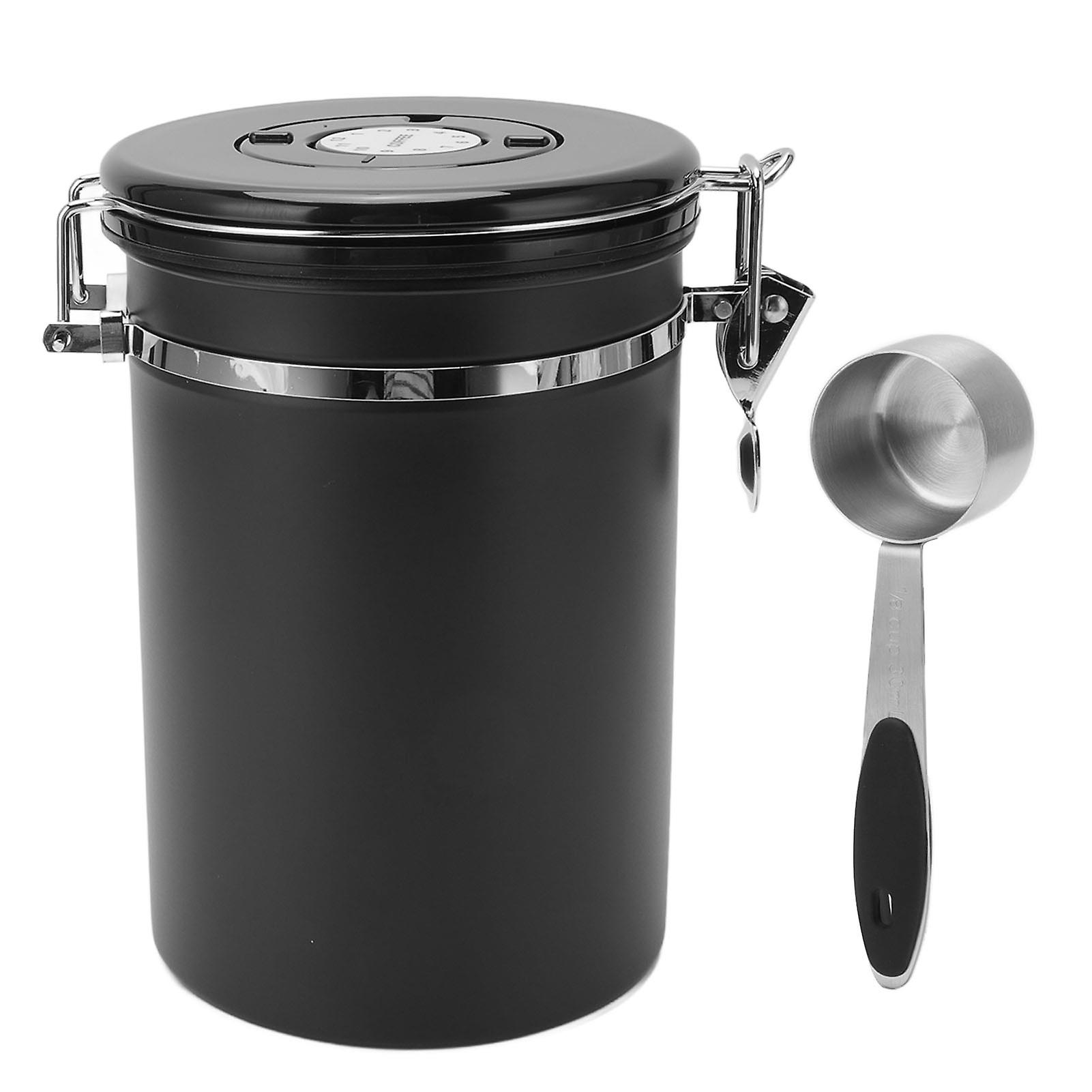 Coffee Bean Storage Stainless Steel Airtight Container Coffee with 30ml Spoon Date Tracking Coffee Canister for Store 1.8L Black