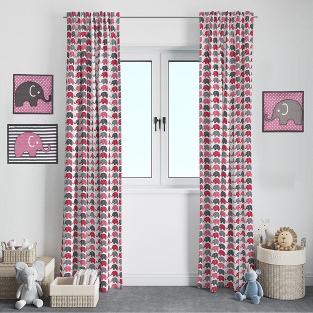 Bacati Elephants Pink grey Curtain Panel