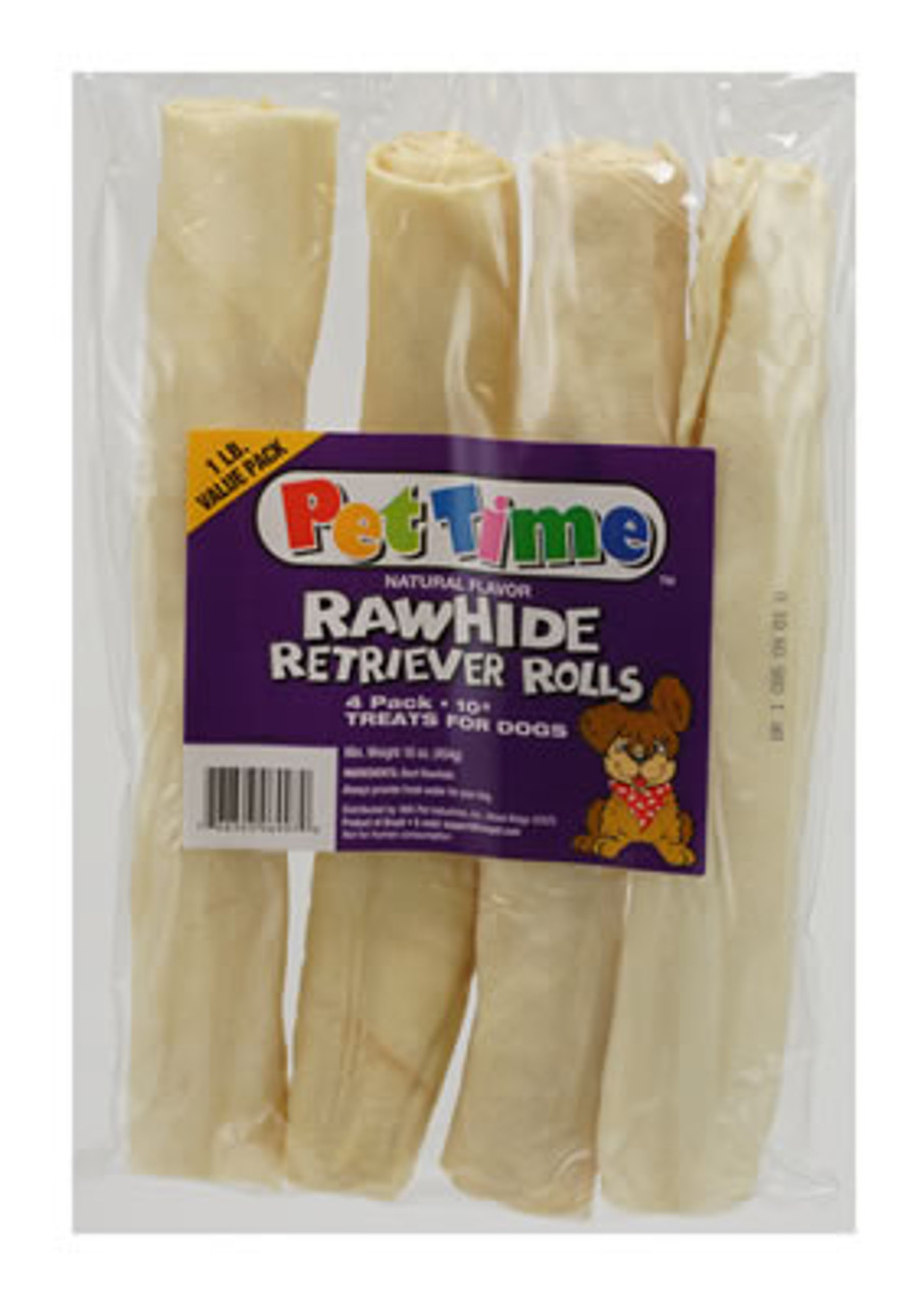 Natural Rawhide 10 Inch Retriever Rolls Dog Treats， 1 lb