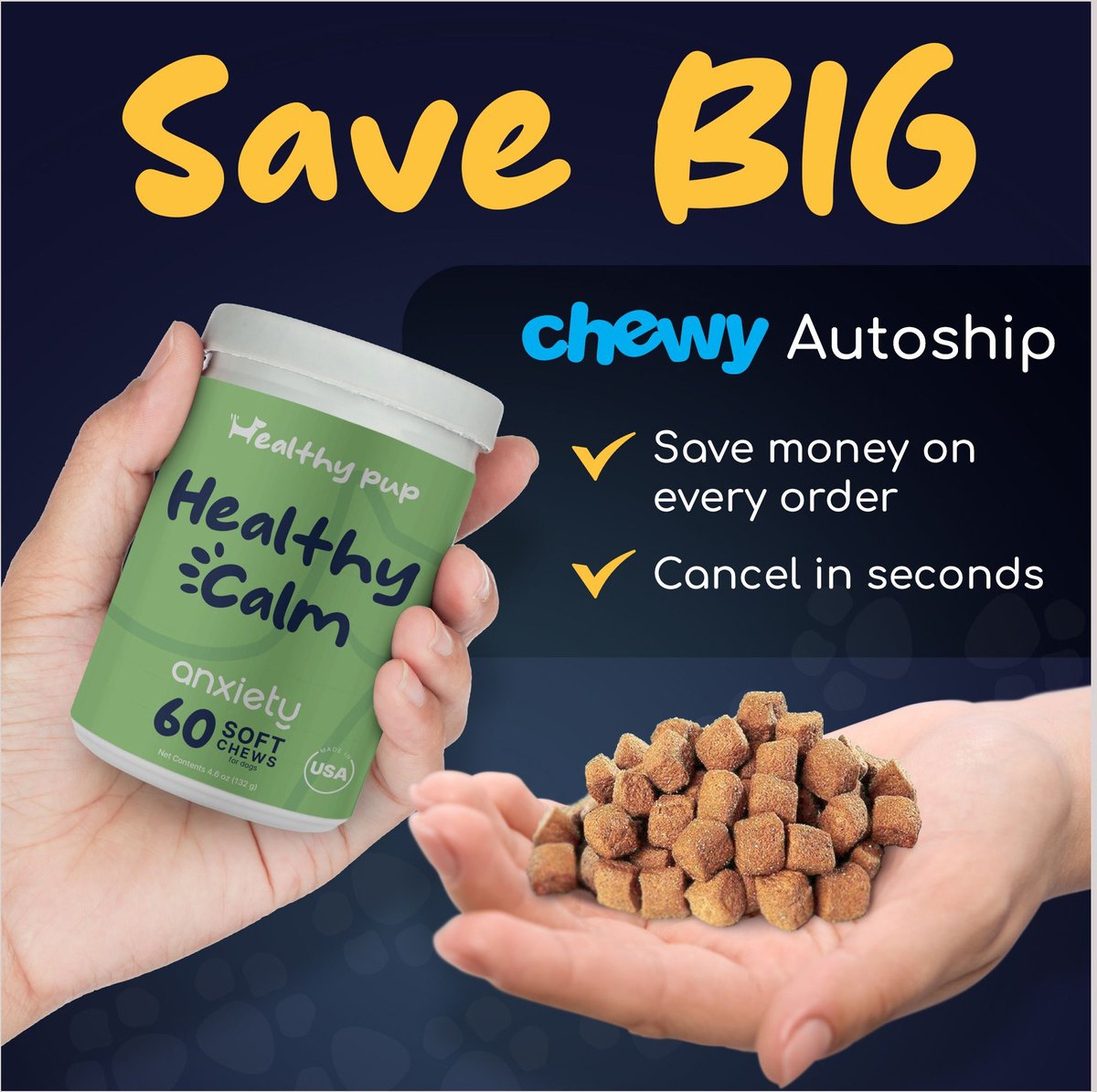 Healthy Pup Anxiety Soft Chews Calming Supplement for Dogs， 60 Count