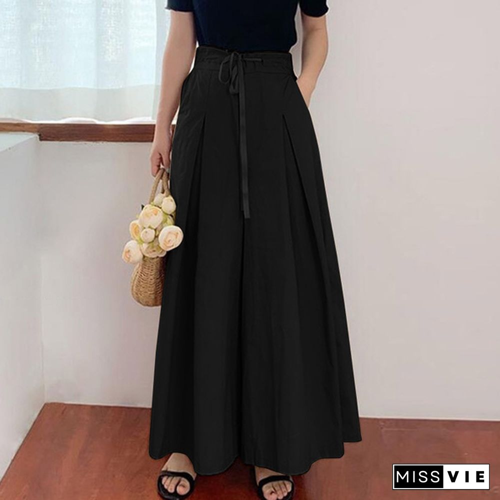 Women Culottes Wide Legs Palazzo Long Dress Pants Ladies Pull On Trousers Skirts