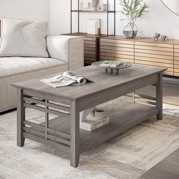 Modern Wood Coffee Table with Storage Shelf Two Tier Rectangular Stylish Decor for Living Room - as picture