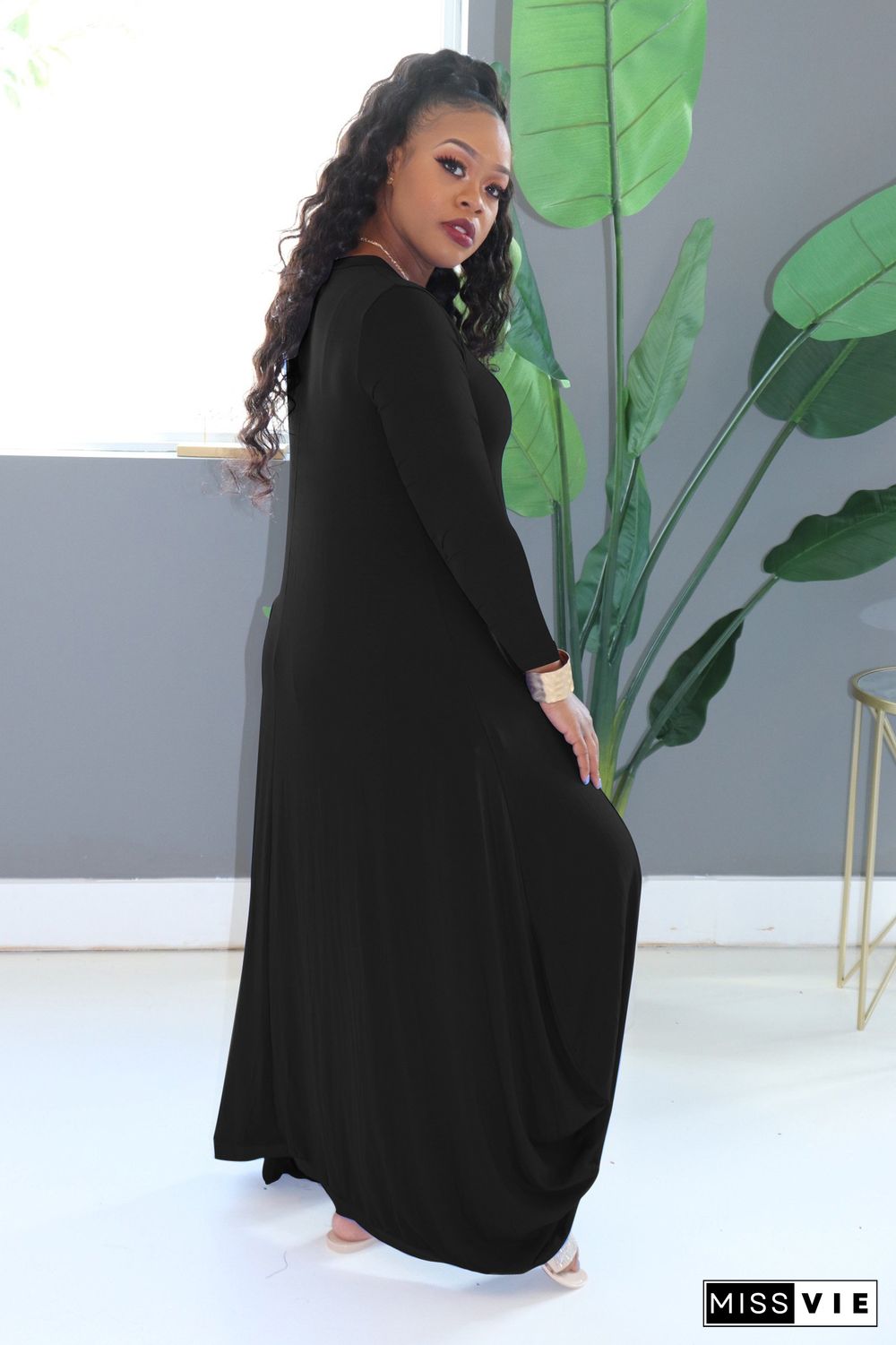 Casual Solid Color Round Neck Long Tail Maxi Dress