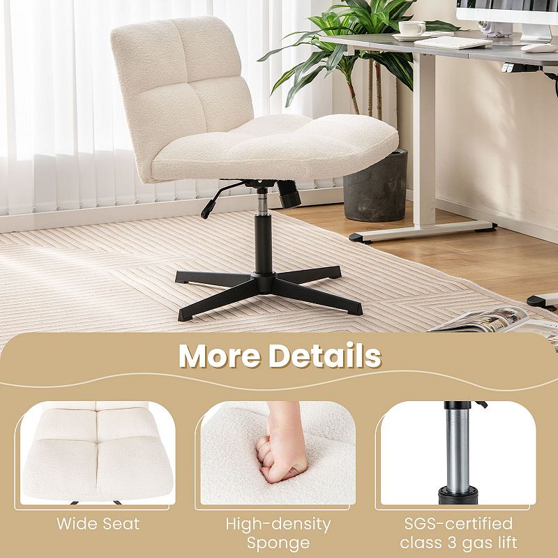 Office Armless Chair Cross Legged With Imitation Lamb Fleece And Adjustable Height-beige