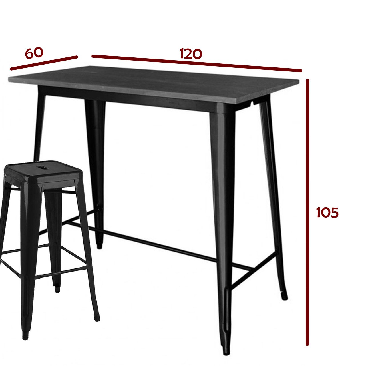 Industrial Bar Table With Solid Wood Top 120 Cm Gt-413