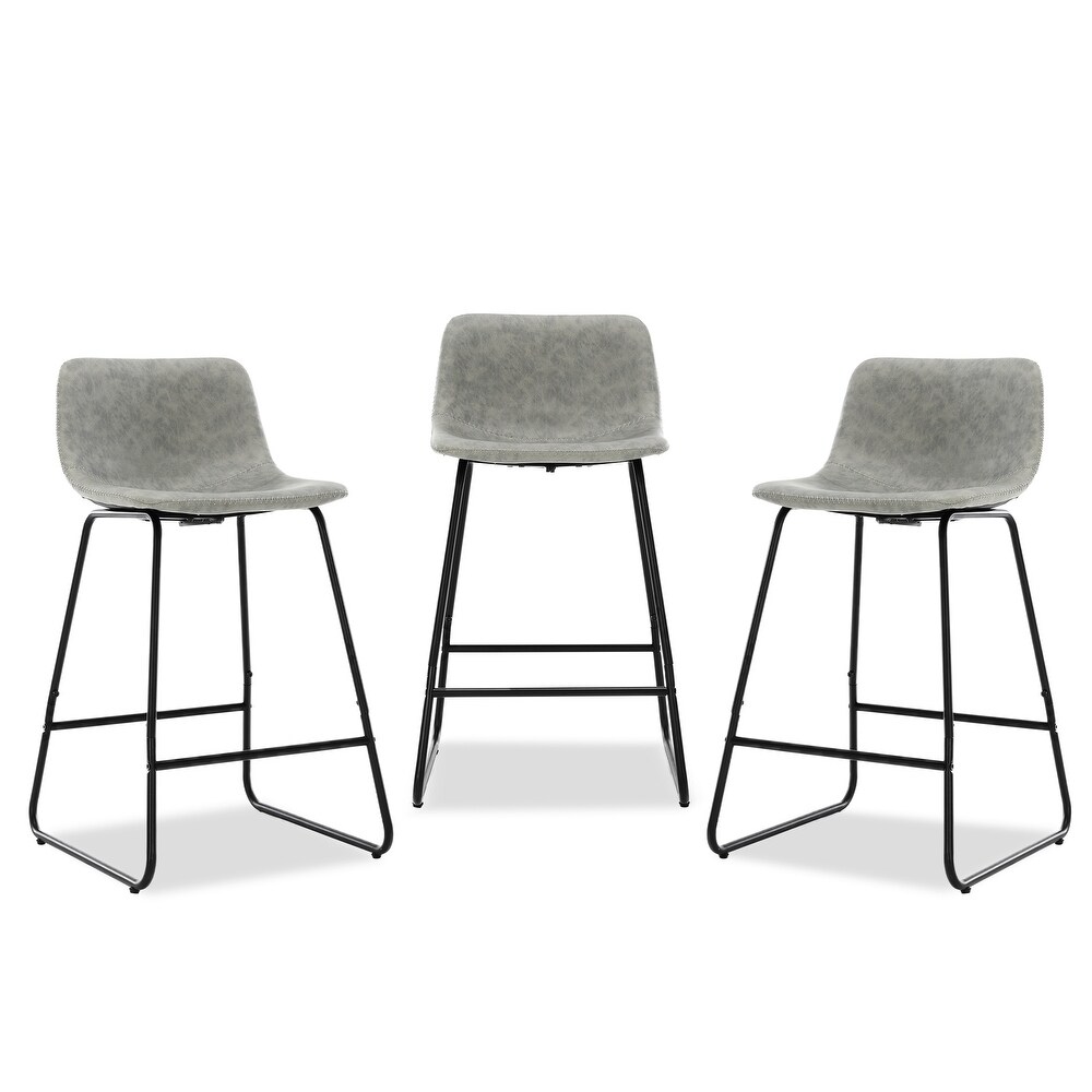 LUE BONA Modern Faux Leather Metal Frame Counter Height Bar Stools (Set of 3)