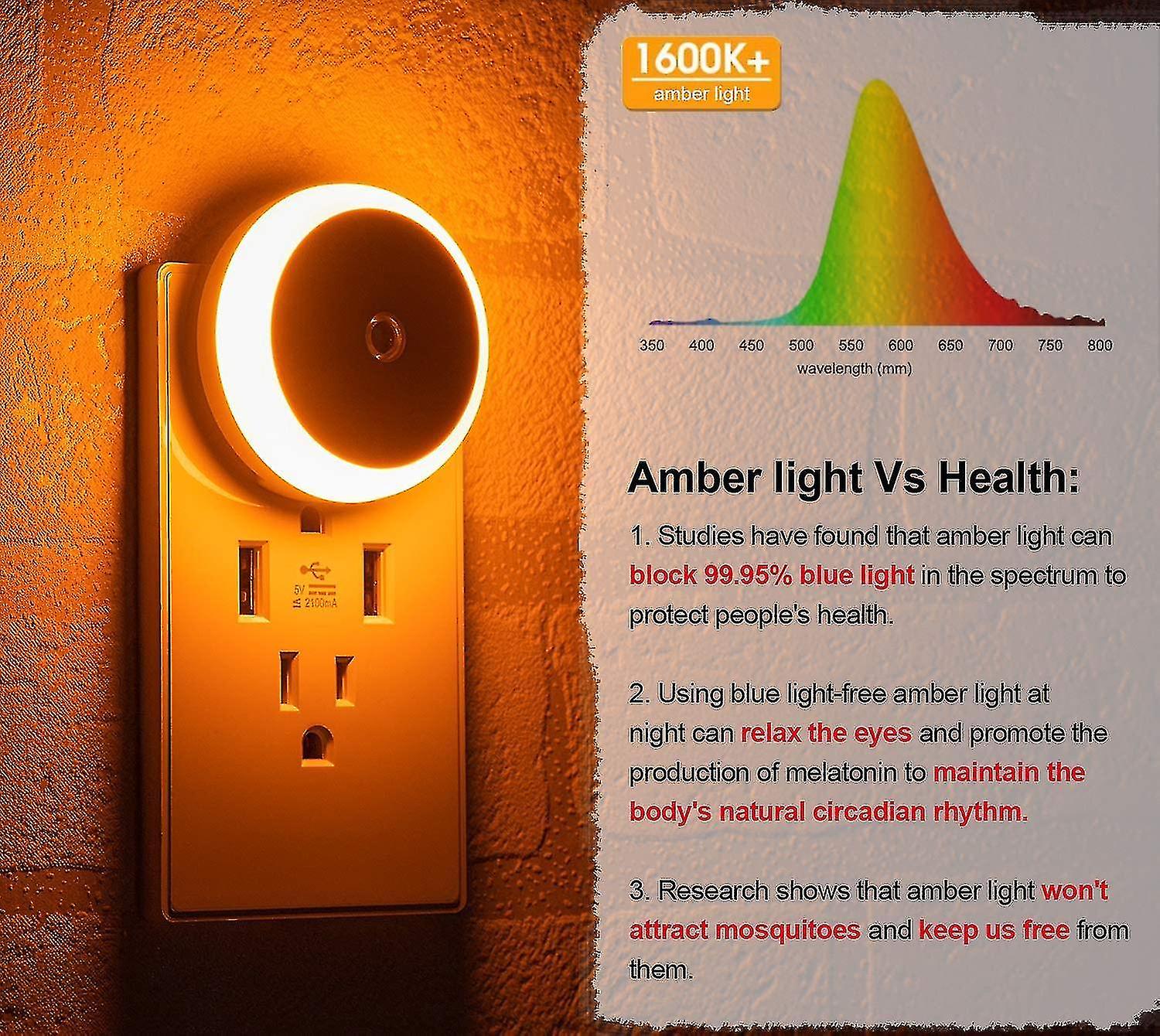 Amber Night Light， Plug-in Led Nightlight， Dusk To Dawn Sensor