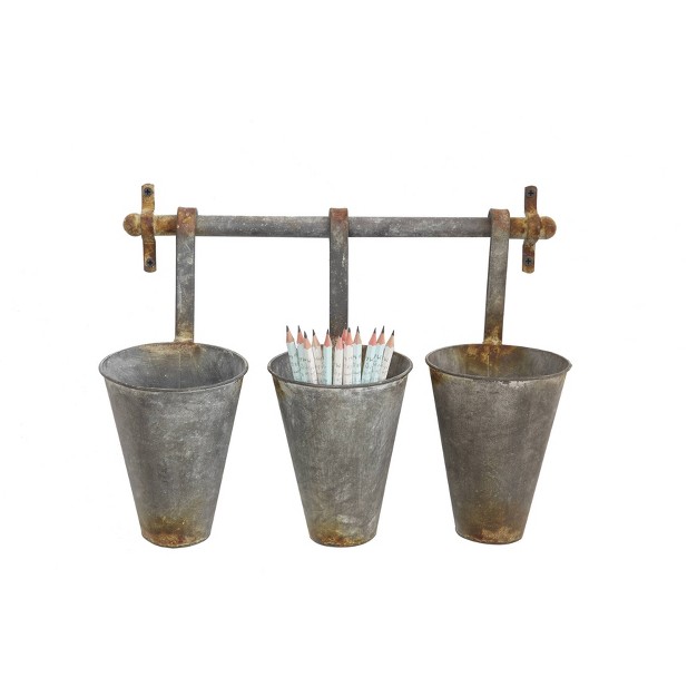 Metal Wall Rack With 3 Tin Pots Storied Home