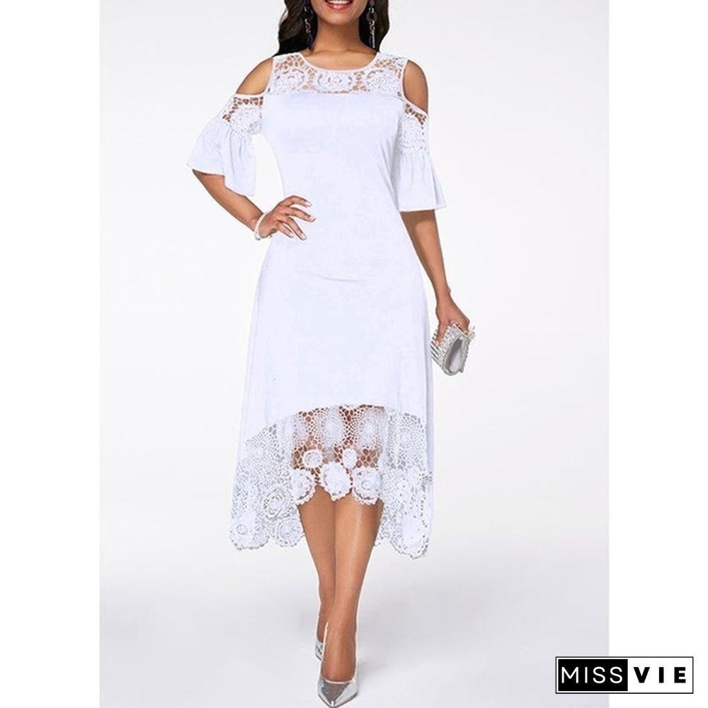 Fashion Women Elegant Crochet Lace Cold Shoulder Long Dress Party Casual Dress Plus Size