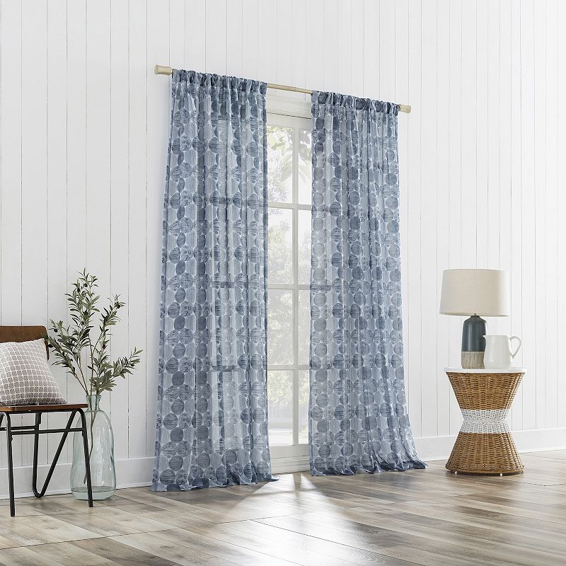 No. 918 Tokai Geometric Print Sheer Rod Pocket Window Curtain Panel