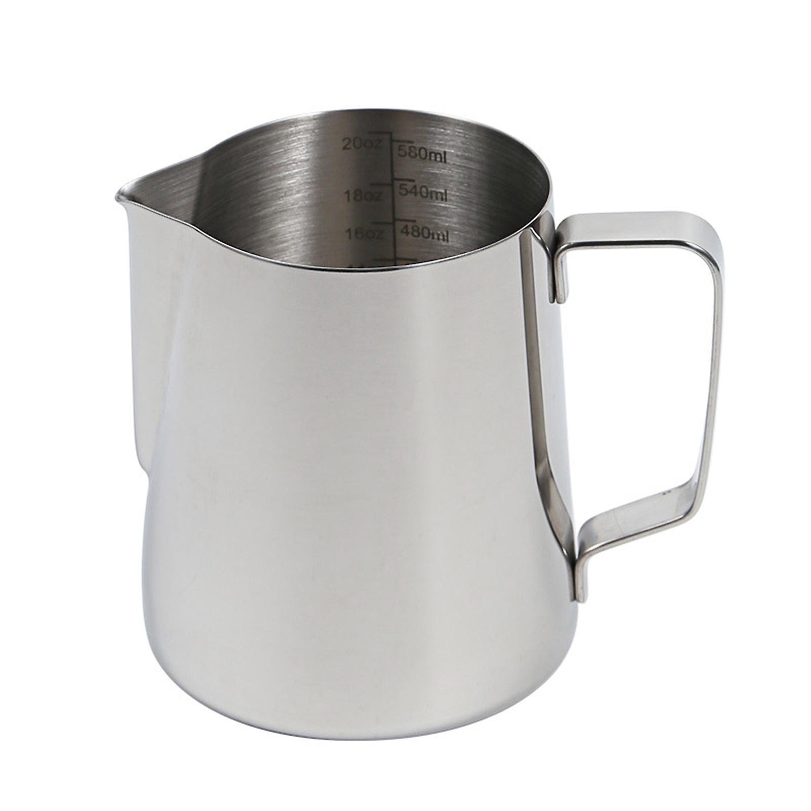 Silver Milk Frothing Pitcher 350ml/ 12oz Espresso Steaming Pitcher With Double Measurements Scales Stainless Steel Frother Steamer Cup