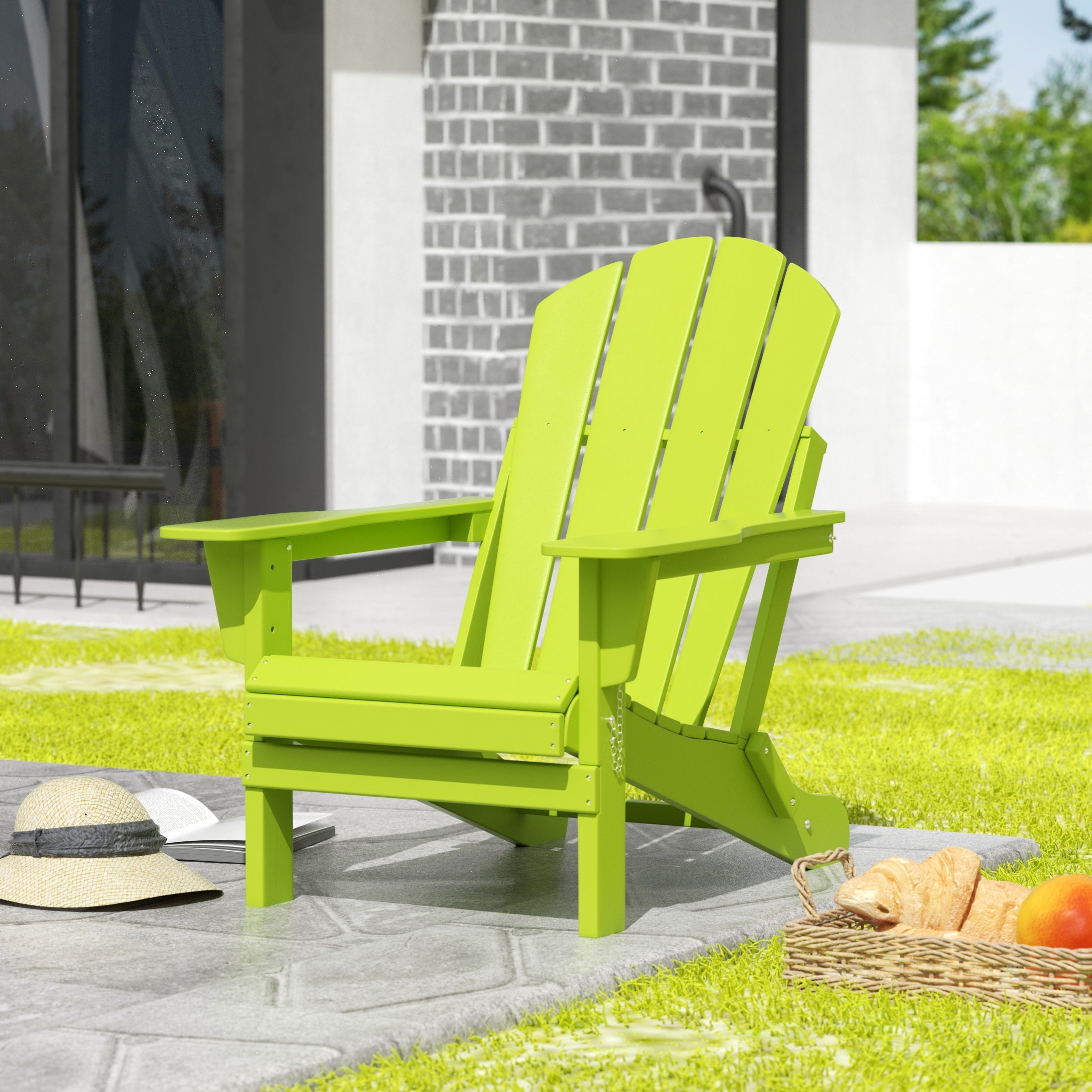 WestinTrends Outdoor Adirondack Chair, Plastic Fire Pit Chair, Weather Resistant Folding Patio Lawn Chair for Outside Deck Garden Backyard Balcony, Lime