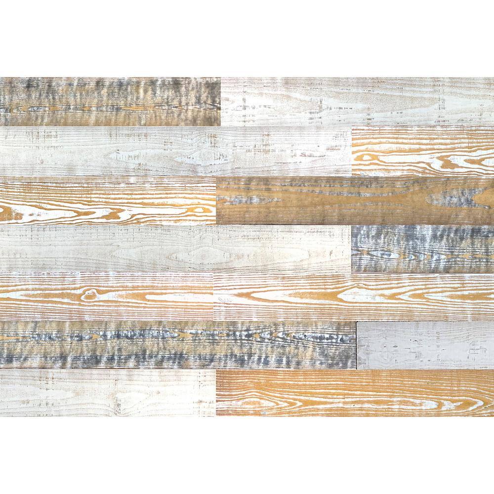 Easy Planking Thermo-treated 14 in. x 5 in. x 4 ft. White Gold and Gray Barn Wood Wall Planks (10 sq. ft. per 6 Pack) 11334