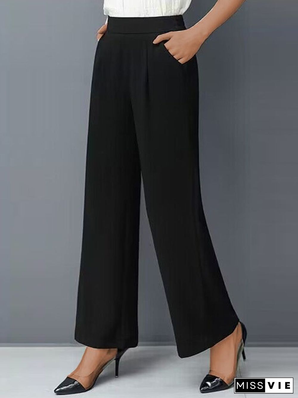 Casual Plain Natural Ankle Pants Pocket Stitching Straight Pants