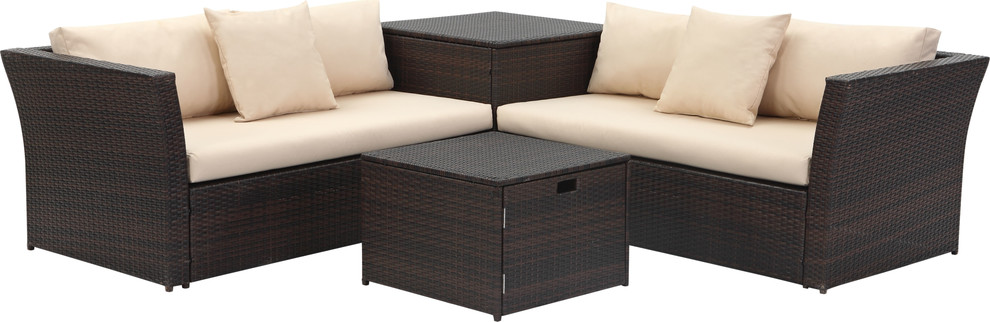 Safavieh Welch Outdoor Living Set With Storage   Tropical   Outdoor Lounge Sets   by HedgeApple  Houzz