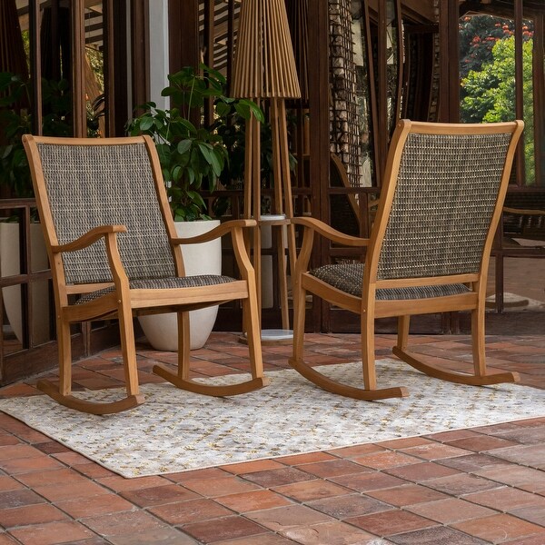 Cambridge Casual Dunham Solid Teak Wood Outdoor Wicker Rocking Chair