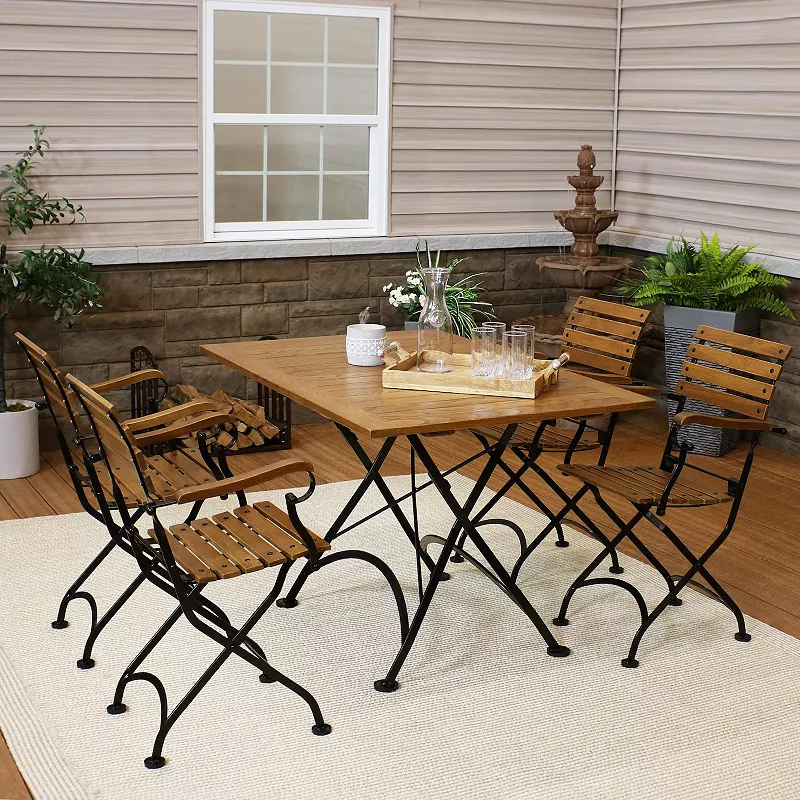 Sunnydaze Essential European Chestnut 5-Piece Folding Patio Dining Set