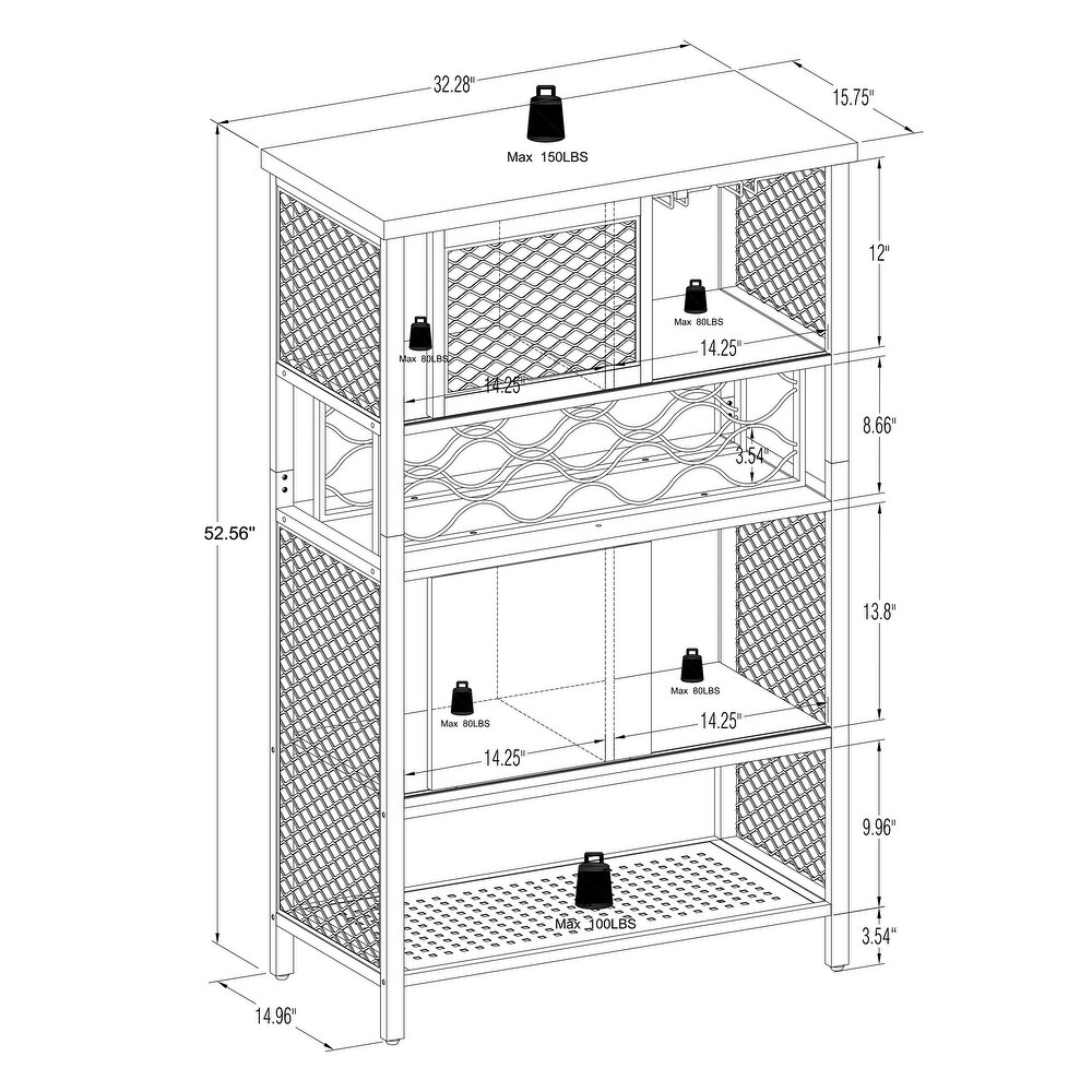 Industrial Bar Cabinet with Wine Rack   N/A