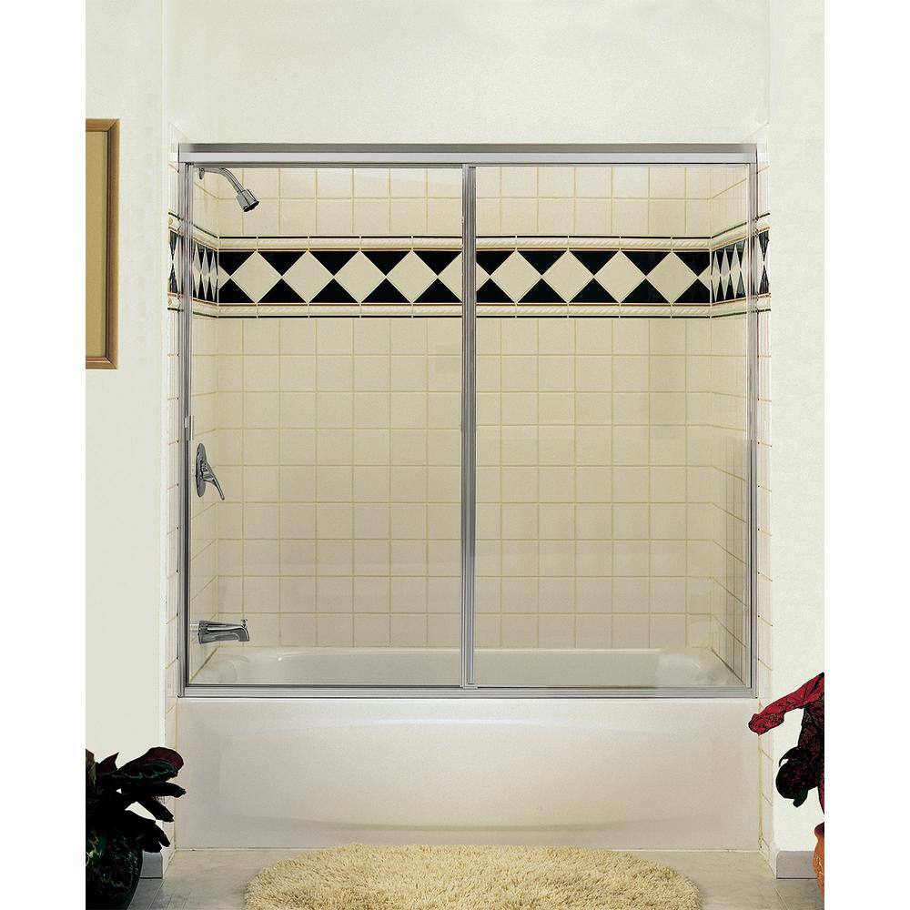 Contractors Wardrobe Model 500 59 in. x 57 in. Framed Bypass Sliding Tub Enclosure in Satin Clear with Clear Glass and Color-Matched Handle 05-5957SCCLX