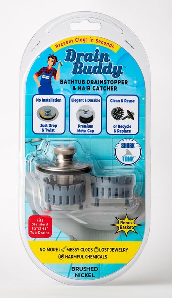 Drain Buddy Bathtub Drain Stopper and Replacement Basket， Brushed Nickel