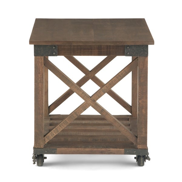 WYNDENHALL Barrie SOLID MANGO WOOD and Metal 20 inch Wide Square Industrial End Table in Distressed Dark Brown - 20 x 20 x 22.4