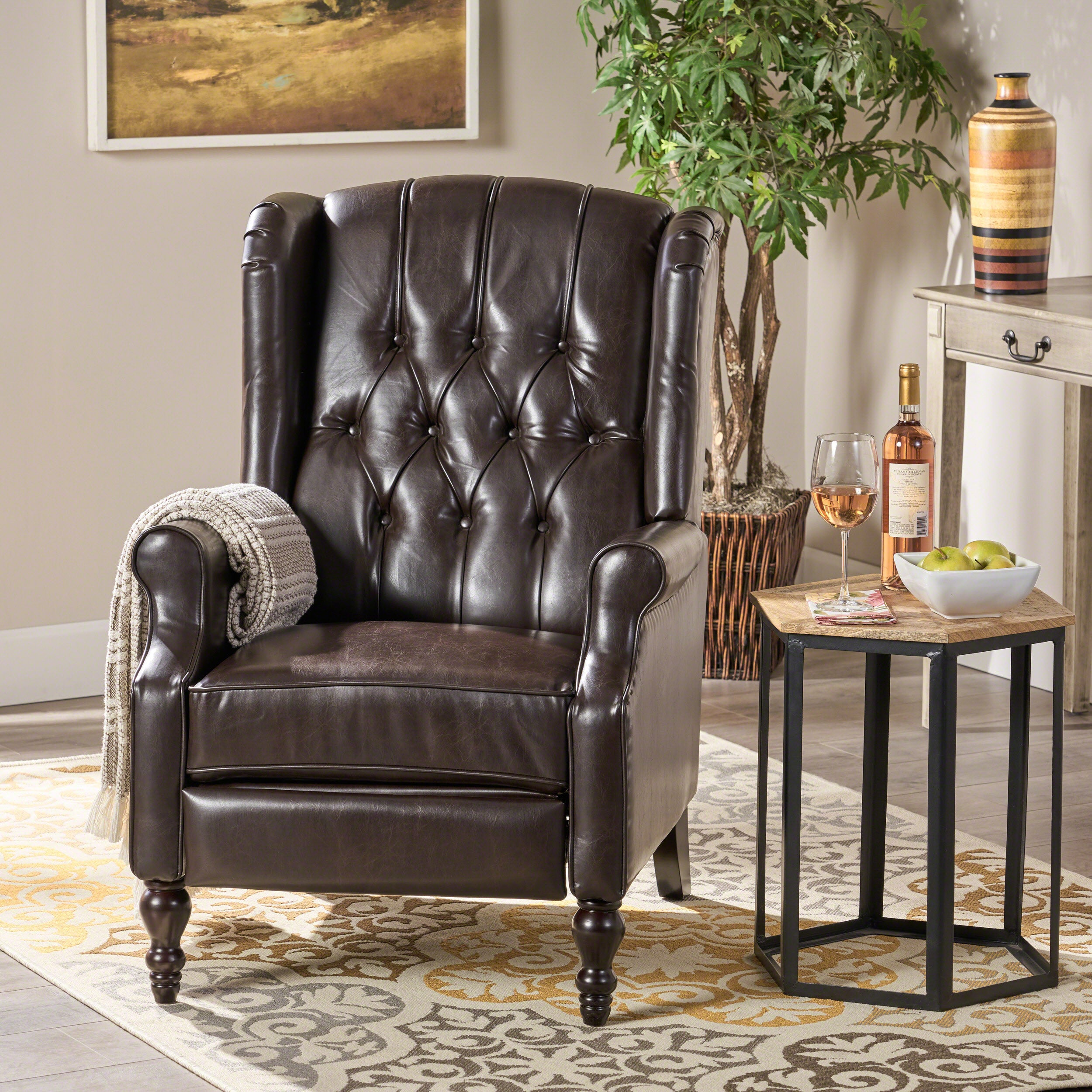 Temzyl Contemporary Brown Leather Recliner Chair