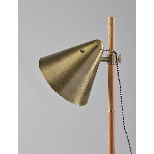 Bryn Floor Lamp Natural Rubberwood Antique Brass Adesso