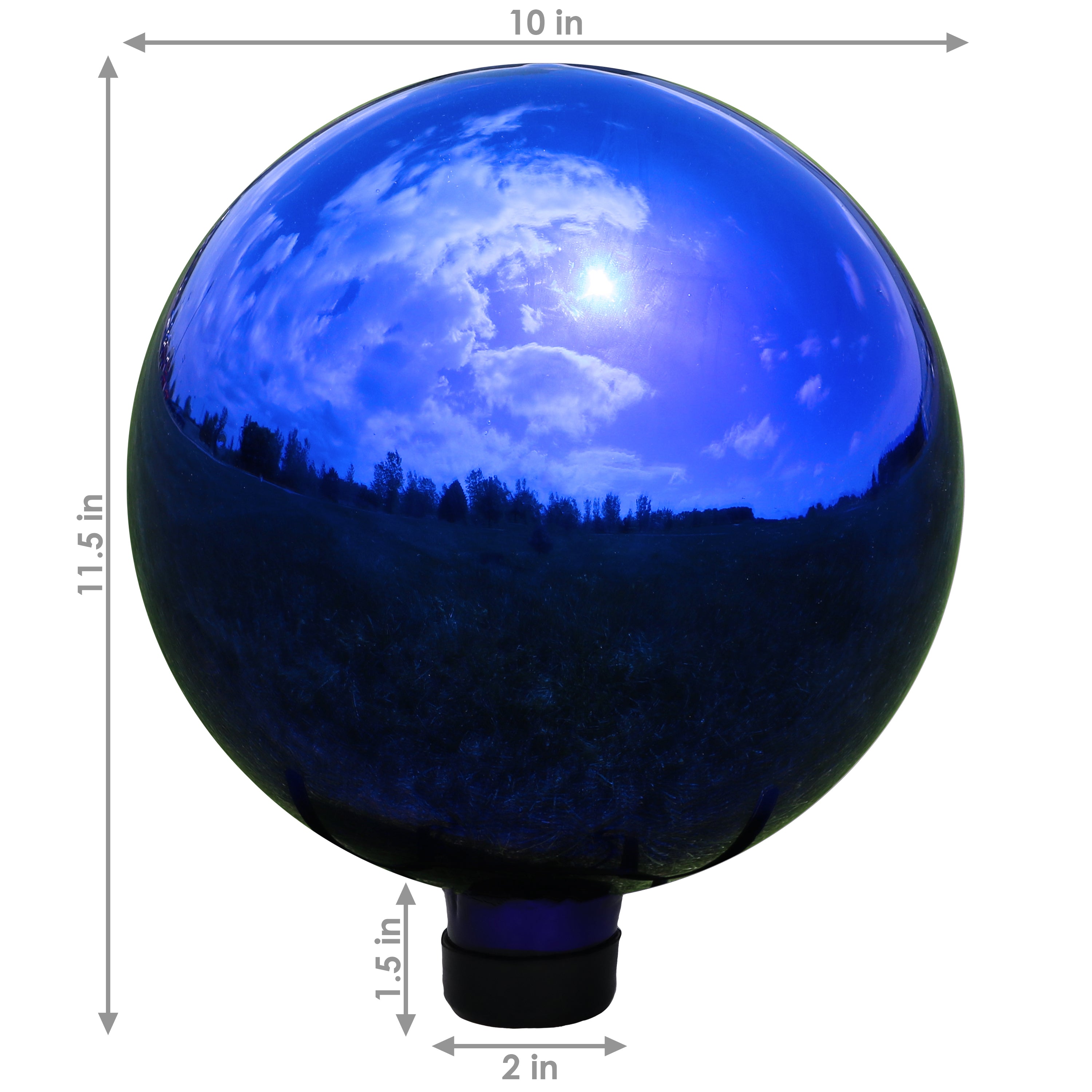 Sunnydaze Indoor/Outdoor Reflective Mirrored Surface Garden Gazing Globe Ball with Stemmed Bottom and Rubber Cap - 10" Diameter - Blue