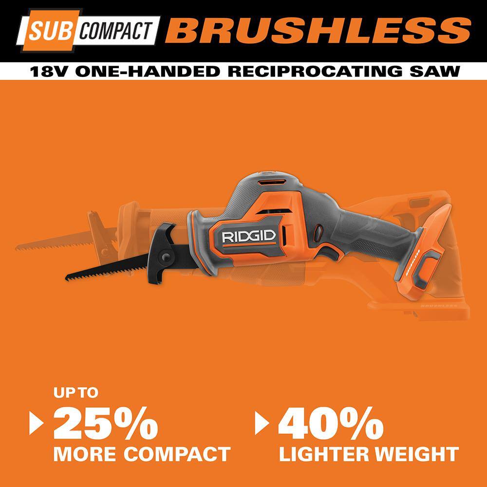 RIDGID 18V SubCompact Brushless Cordless One-Handed Reciprocating Saw with (2) 2.0 Ah Compact Lithium-Ion Batteries R8648B-AC8400802P