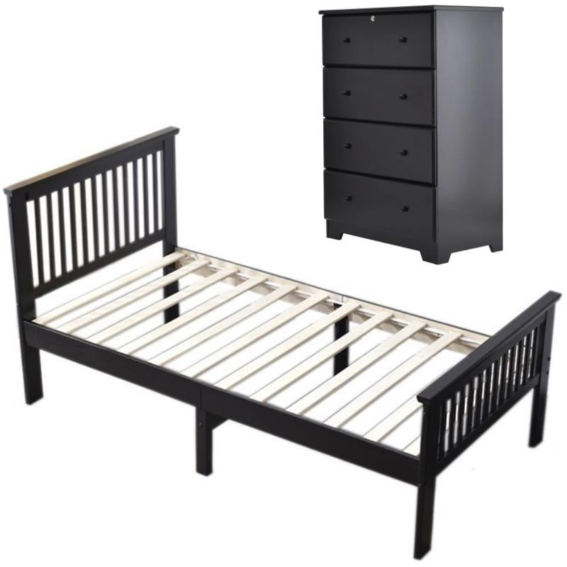 Home Square 2-Piece Set with Twin Bed & 4-Drawer Chest Dresser in Black