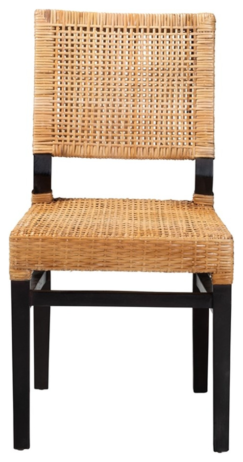 Baxton Studio Lesia Brown Rattan and Espresso Brown Mahogany Wood Dining Chair   Tropical   Dining Chairs   by Homesquare  Houzz