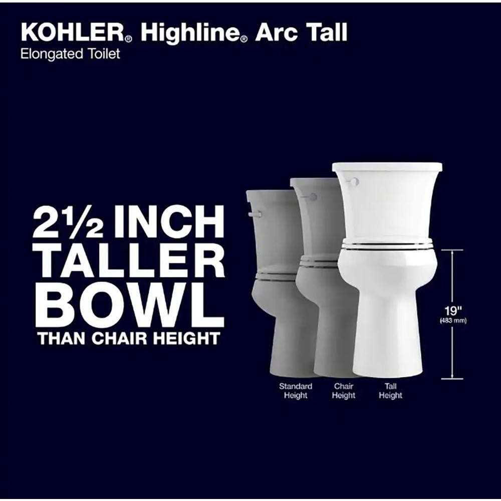 KOHLER Extra Tall Highline Arc Complete Solution 2-piece 1.28 GPF Single Flush Elongated Toilet in White (Seat Included) 78305-0