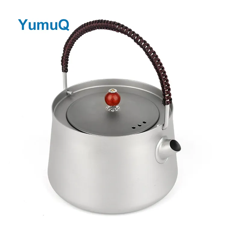 YumuQ 14.7cm x17.5cm 0.8L Mini Collapsible Outdoor Small Camping Titanium Water Kettle Travel Teapot For Hiking