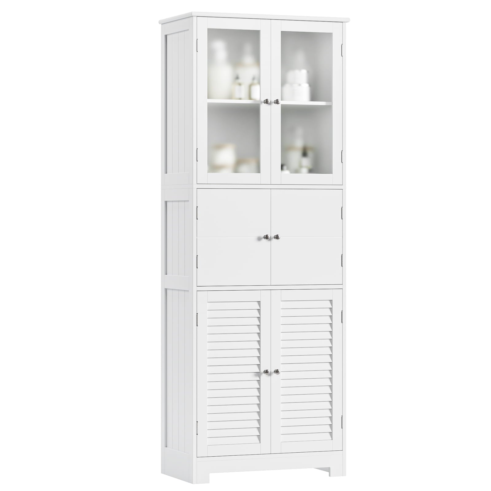 Homfa 6 Doors Linen Storage Cabinet, Wood Tall Cabinet Cupboard for Bathroom, White