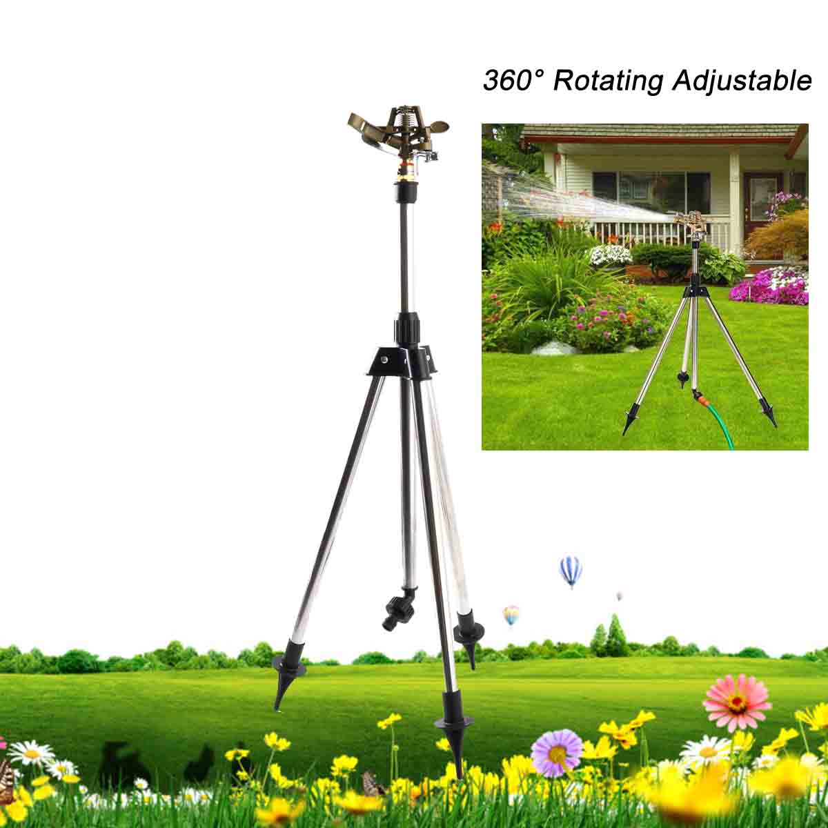 TABODD 360° Lawn Sprinkler Tripod Impact Garden Head Bracket Stand Watering Sprinkler