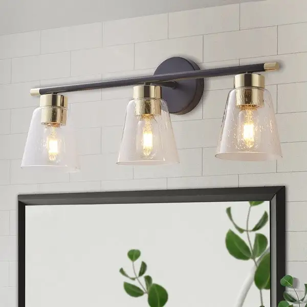 ExBrite 3-light Bathroom Dimmable Gold Vanity Lights Modern Wall Sconce Lighting with Seeded Glass